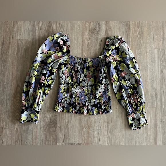 Free People Womens Ariana Floral Puff Sleeve Crop Blouse Retro Combo Size Medium - Picture 3 of 10